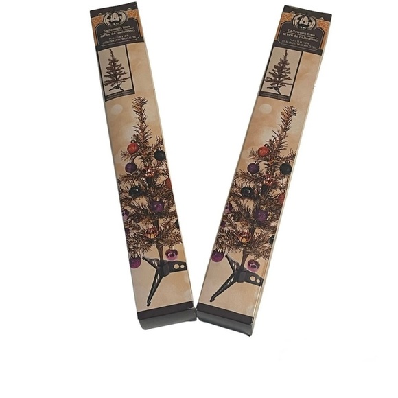 SET OF TWO Mini Halloween Trees Tabletop Black Orange 11 x 11 x 18 inches - Picture 10 of 13